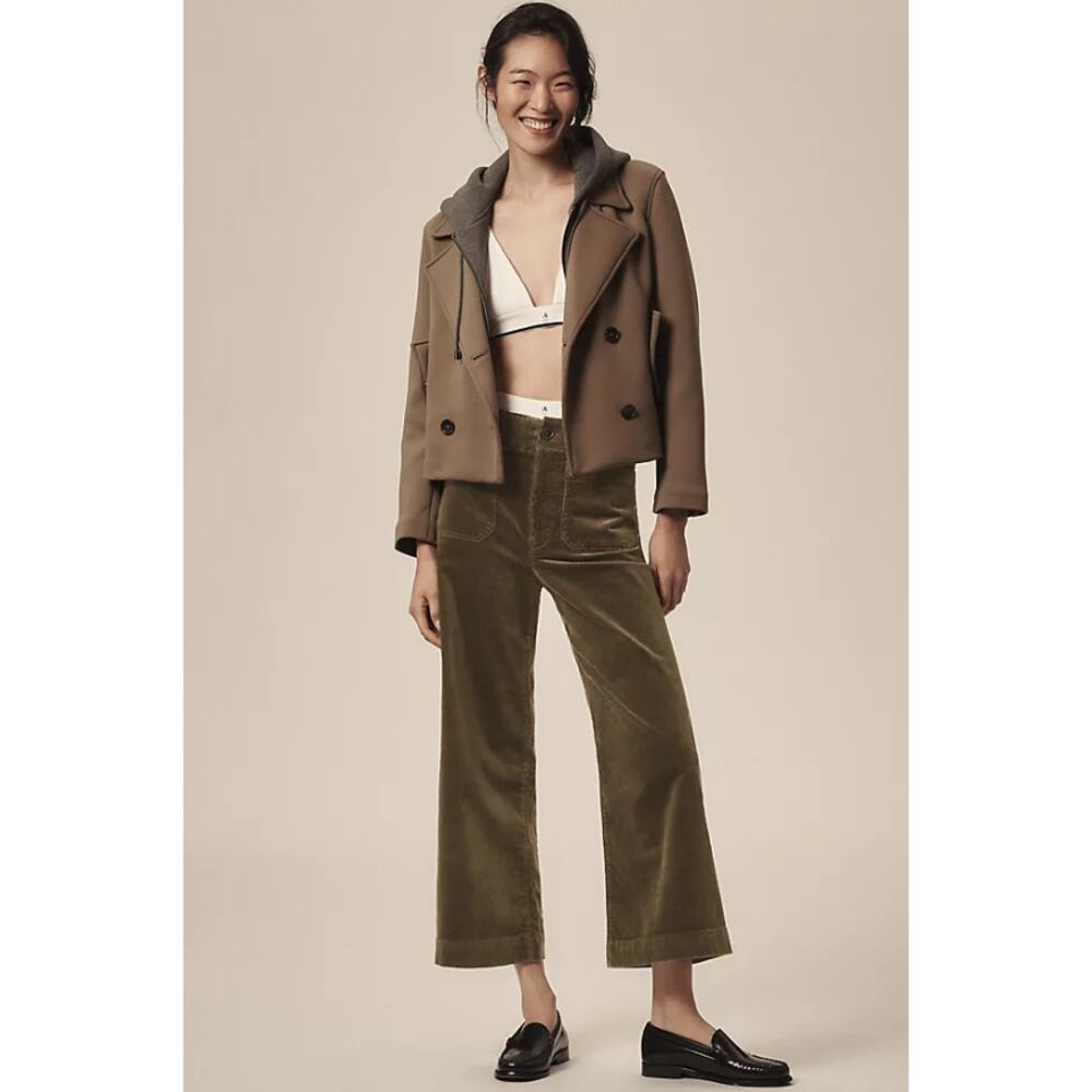 Anthropologie x Maeve The Collette Cropped Corduroy Wide Leg Pants Moss 26
